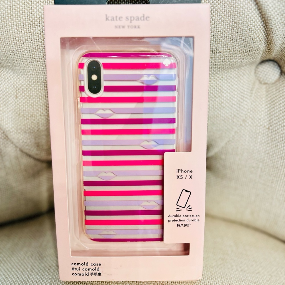 NEW Kate Spade New York Lips with Stripe Phone Case Pink Clear iPhone XS / X